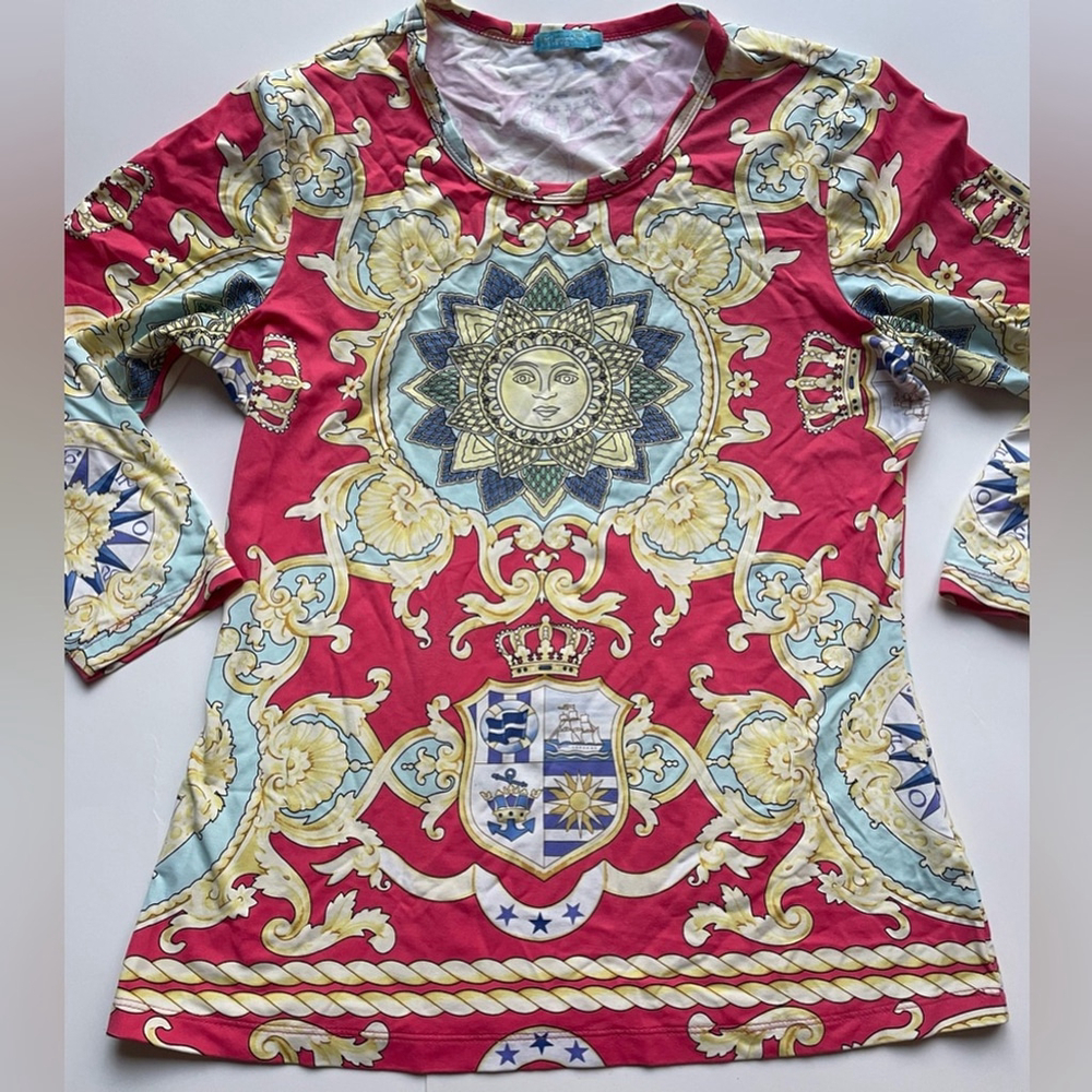 j . McLaughlin Baroque Sun Motif Bodycon Top Size Small - Picture 7 of 8